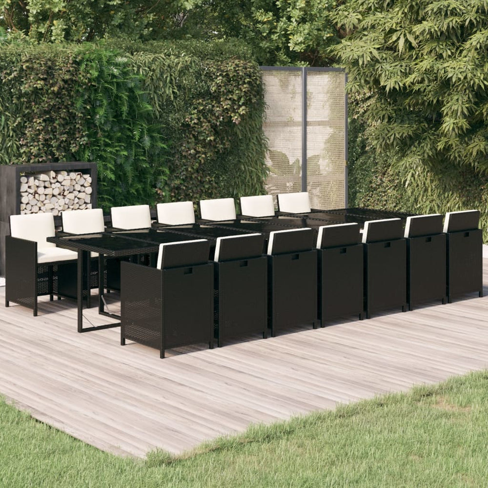 vidaXL Ensemble de salle à manger de jardin 15 pcs avec coussins résine tressée noir