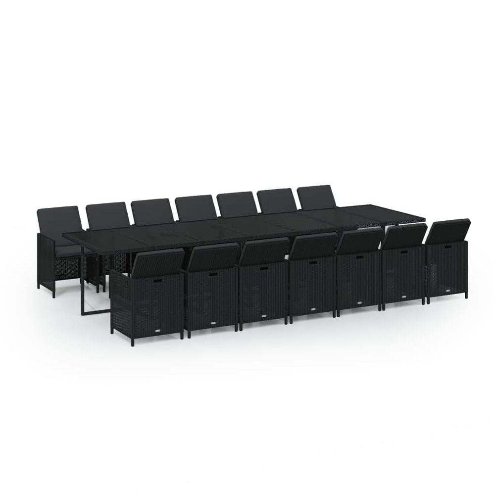 vidaXL Ensemble de salle à manger de jardin 15 pcs avec coussins résine tressée noir