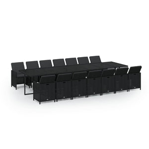 15-tlg. Garten-Essgruppe mit Kissen Poly Rattan Schwarz