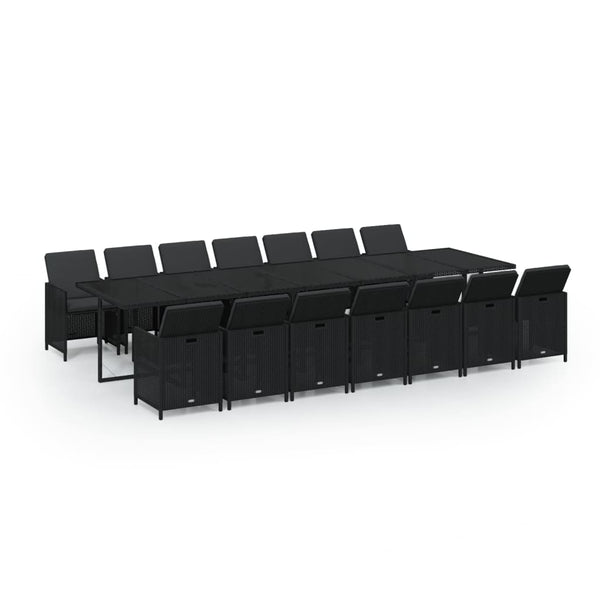 15-tlg. Garten-Essgruppe mit Kissen Poly Rattan Schwarz