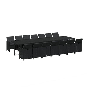 15-tlg. Garten-Essgruppe mit Kissen Poly Rattan Schwarz