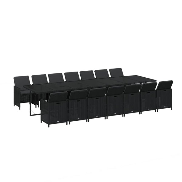 15-tlg. Garten-Essgruppe mit Kissen Poly Rattan Schwarz
