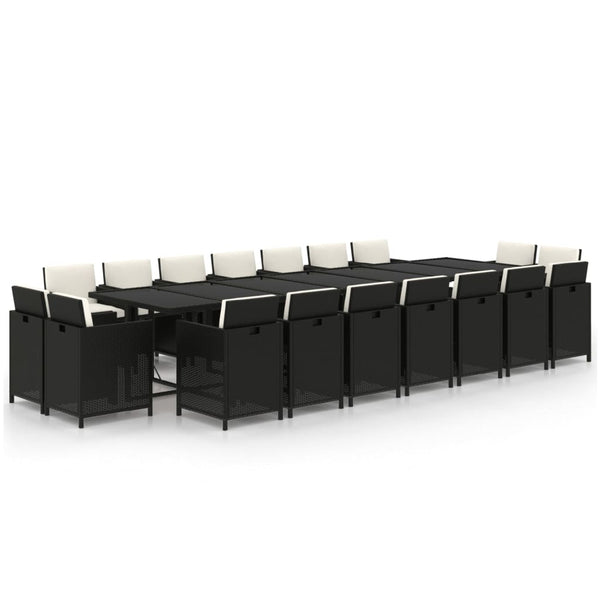 19-tlg. Garten-Essgruppe mit Kissen Poly Rattan Schwarz