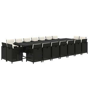 19-tlg. Garten-Essgruppe mit Kissen Poly Rattan Schwarz