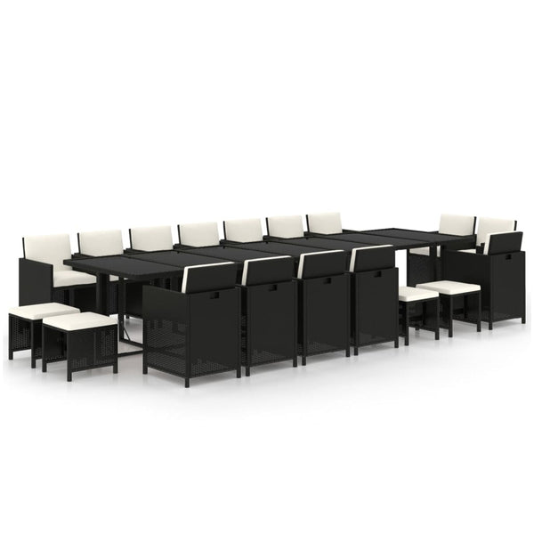19-tlg. Garten-Essgruppe mit Kissen Poly Rattan Schwarz