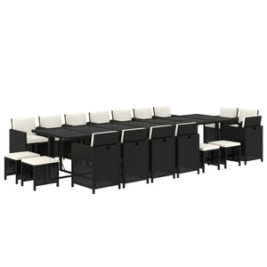 19-tlg. Garten-Essgruppe mit Kissen Poly Rattan Schwarz