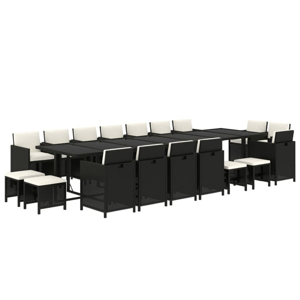 19-tlg. Garten-Essgruppe mit Kissen Poly Rattan Schwarz