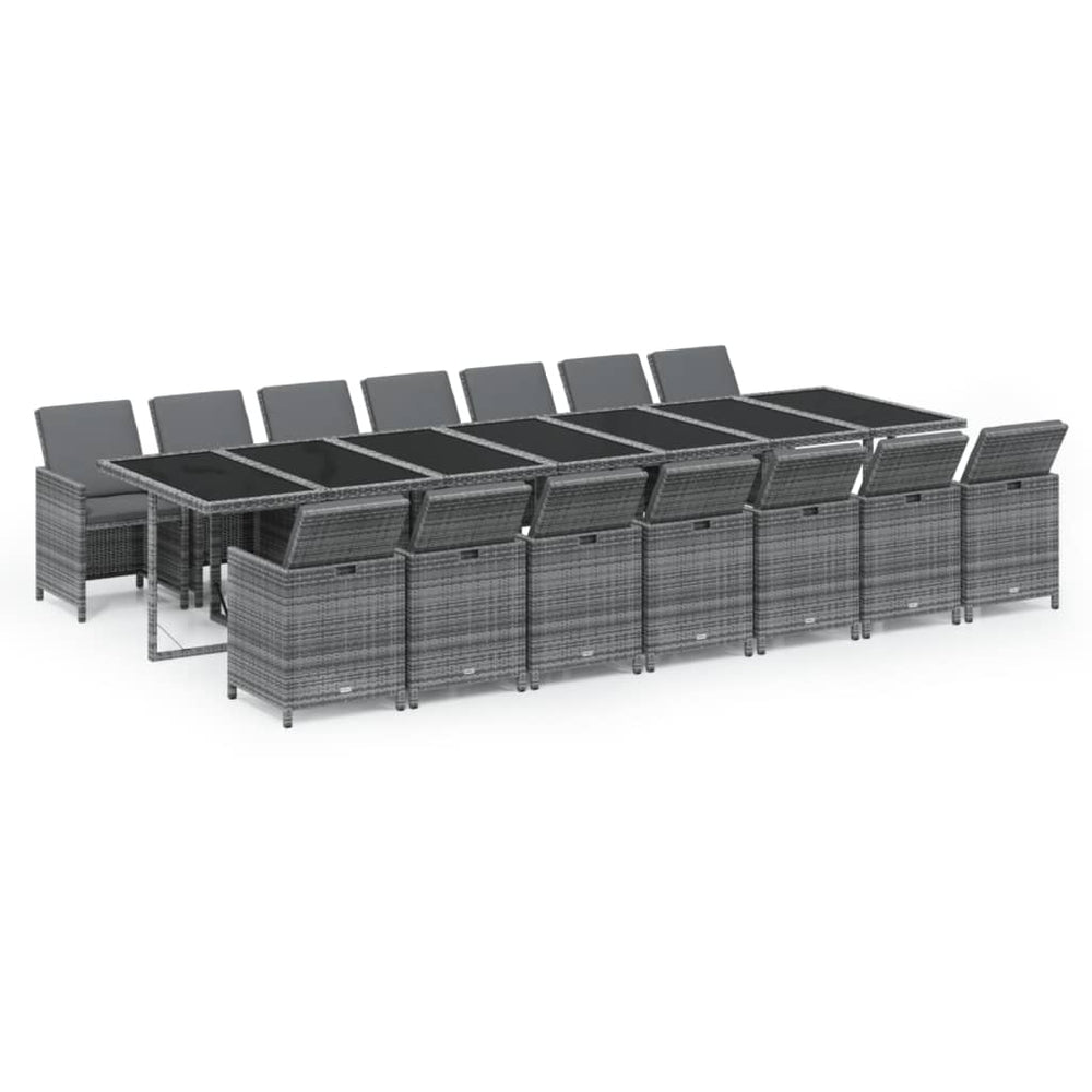 vidaXL Ensemble de salle à manger de jardin 15 pcs avec coussins résine tressée gris