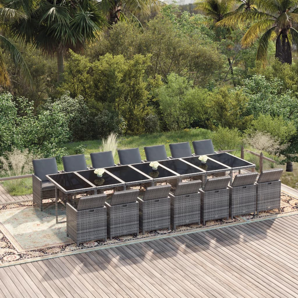 vidaXL Ensemble de salle à manger de jardin 15 pcs avec coussins résine tressée gris