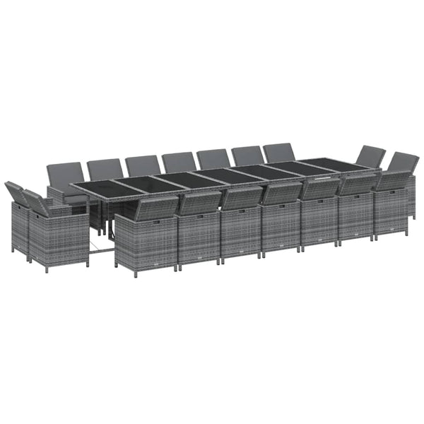 19-tlg. Garten-Essgruppe mit Kissen Poly Rattan Grau