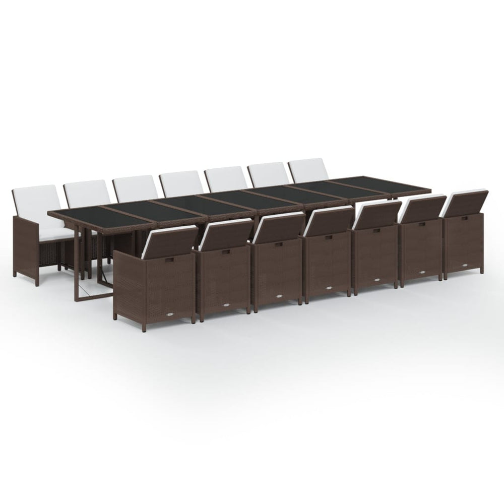vidaXL Ensemble de salle à manger de jardin 15 pcs avec coussins résine tressée marron