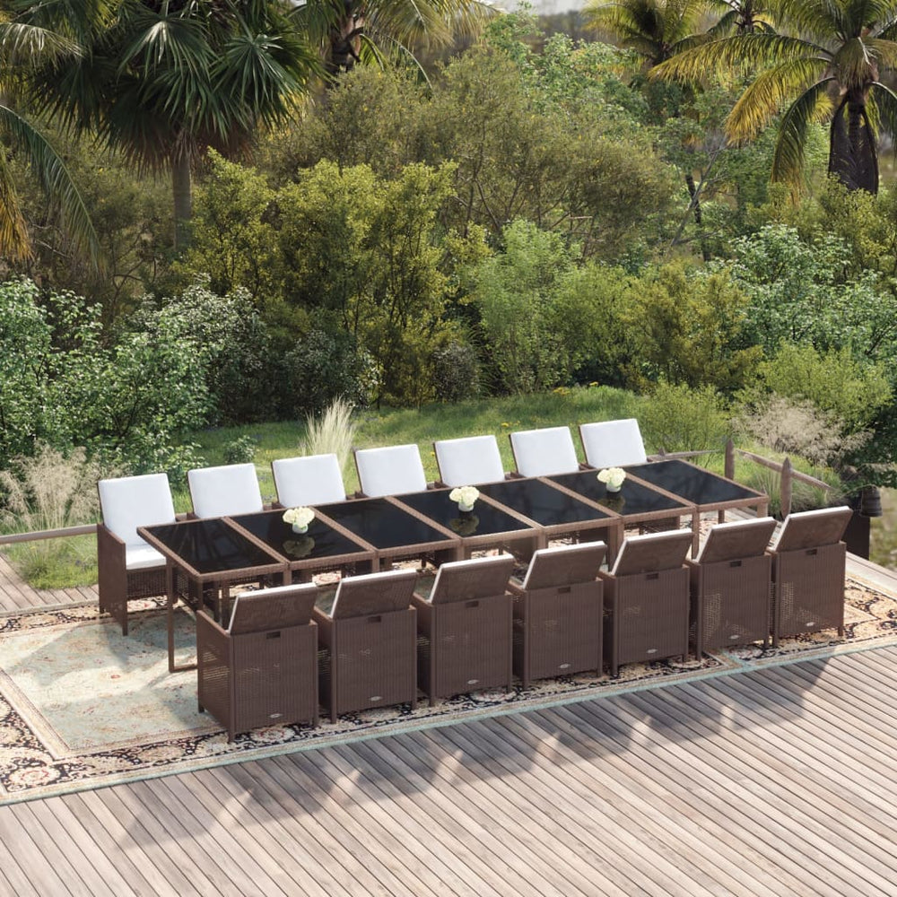 vidaXL Ensemble de salle à manger de jardin 15 pcs avec coussins résine tressée marron