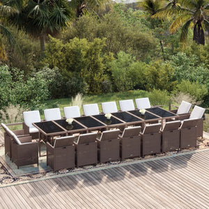 19-tlg. Garten-Essgruppe mit Kissen Poly Rattan Braun