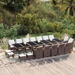 19-tlg. Garten-Essgruppe mit Kissen Poly Rattan Braun