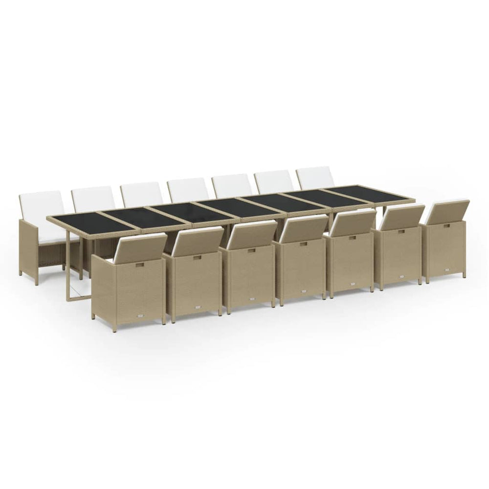 vidaXL Salon de jardin à dîner 15 pcs avec coussins résine tressée beige