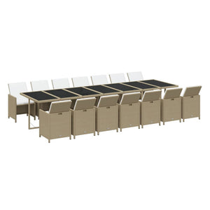 15-tlg. Garten-Essgruppe mit Kissen Poly Rattan Beige