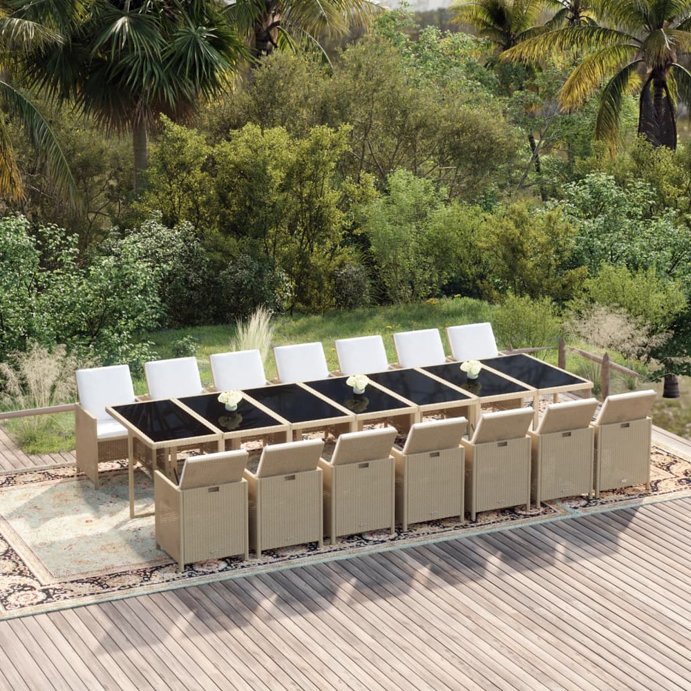 vidaXL Salon de jardin à dîner 15 pcs avec coussins résine tressée beige