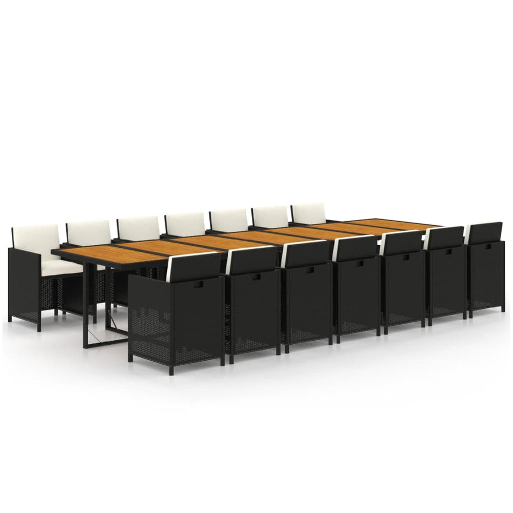 vidaXL Salon de jardin 15 pcs avec coussins Noir Résine tressée