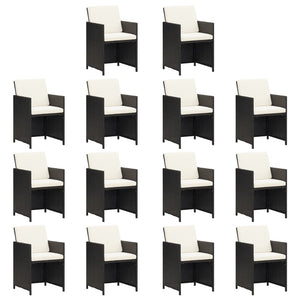 15-tlg. Garten-Essgruppe mit Kissen Schwarz Poly Rattan