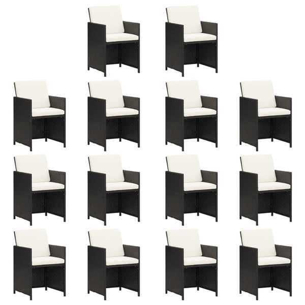 15-tlg. Garten-Essgruppe mit Kissen Schwarz Poly Rattan