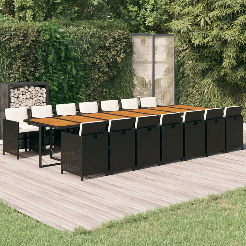 vidaXL Salon de jardin 15 pcs avec coussins Noir Résine tressée