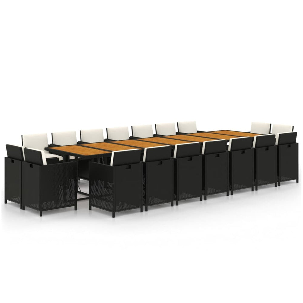 19-tlg. Garten-Essgruppe mit Kissen Schwarz Poly Rattan