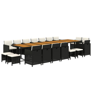 19-tlg. Garten-Essgruppe mit Kissen Schwarz Poly Rattan