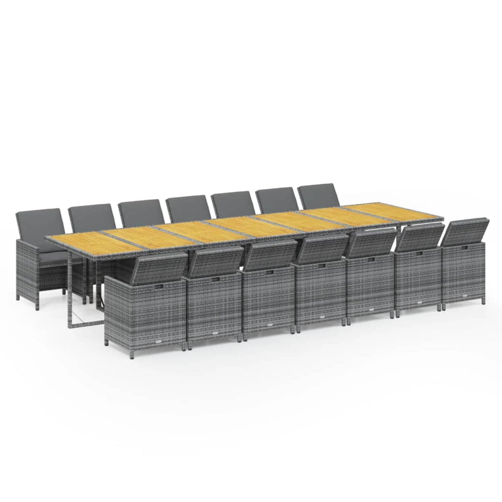 vidaXL Salon de jardin à dîner 15 pcs avec coussins Résine tressée Gris