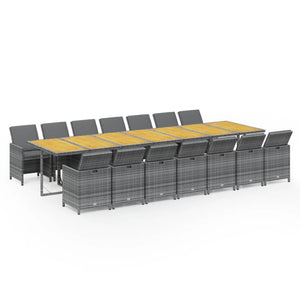 15-tlg. Garten-Essgruppe mit Kissen Grau Poly Rattan