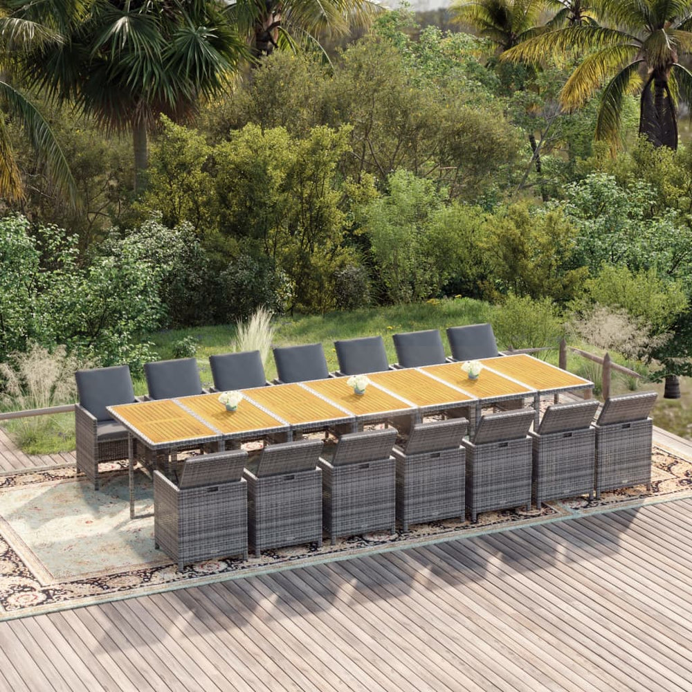 vidaXL Salon de jardin à dîner 15 pcs avec coussins Résine tressée Gris