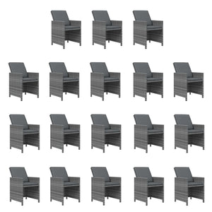 19-tlg. Garten-Essgruppe mit Kissen Grau Poly Rattan