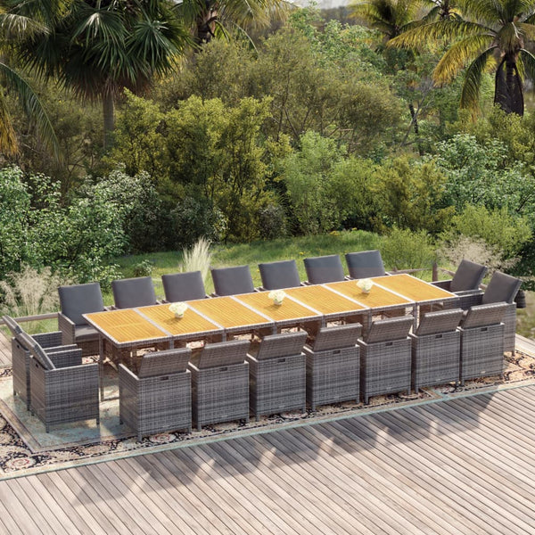 19-tlg. Garten-Essgruppe mit Kissen Grau Poly Rattan