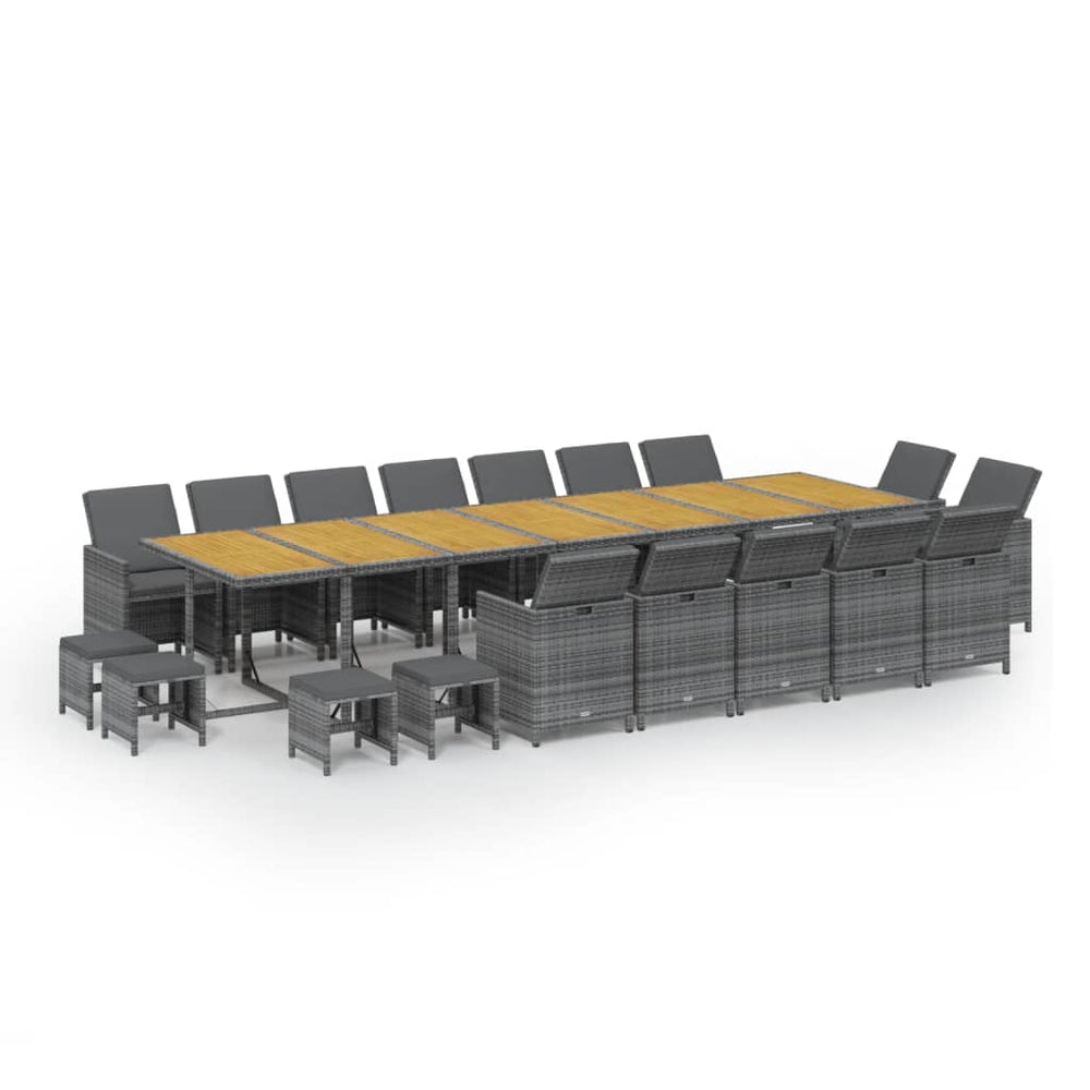 vidaXL 19-Piece Garden Dining Set with Cushions Grey Poly Rattan