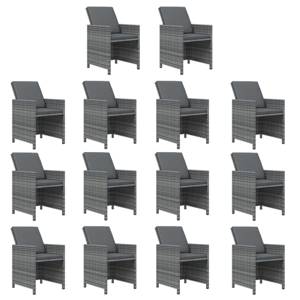 19-tlg. Garten-Essgruppe mit Kissen Grau Poly Rattan