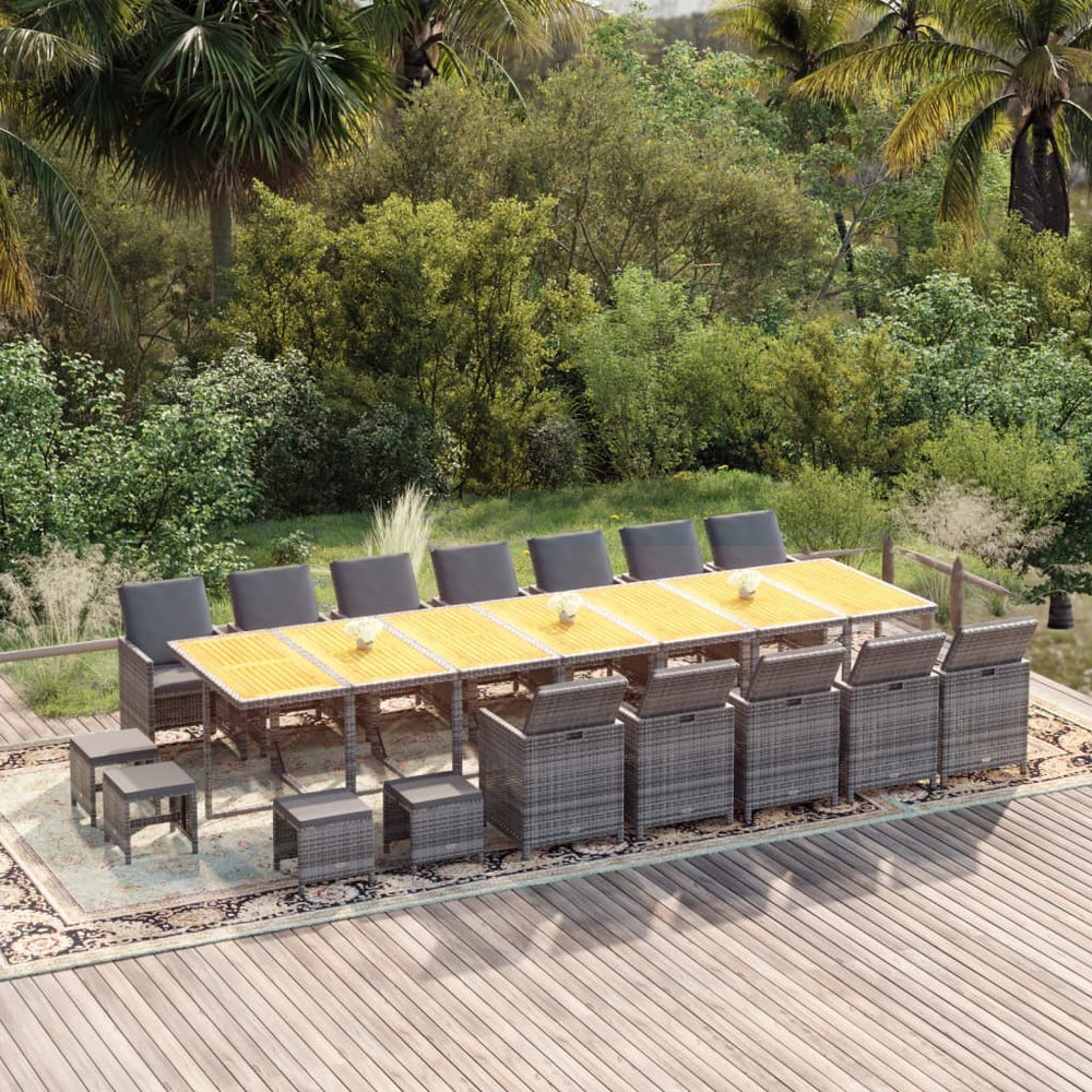 vidaXL 19-Piece Garden Dining Set with Cushions Grey Poly Rattan