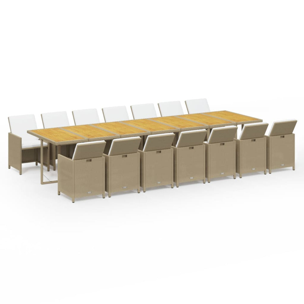 vidaXL Salon de jardin 15 pcs avec coussins, Résine tressée Beige