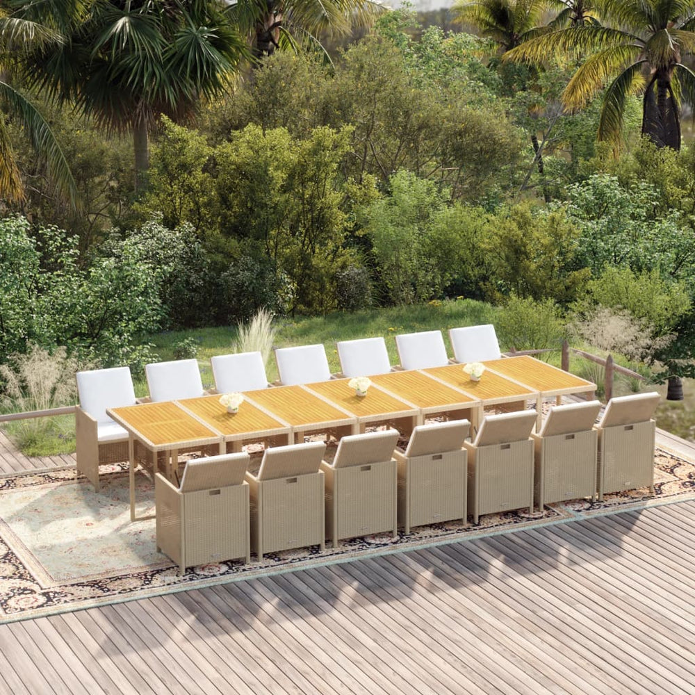 vidaXL Salon de jardin 15 pcs avec coussins, Résine tressée Beige
