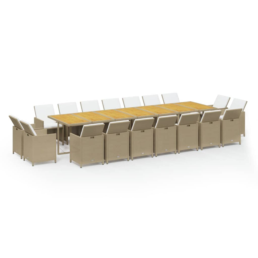 vidaXL 19-Piece Garden Dining Set with Cushions Poly Rattan Beige