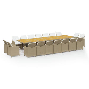 19-tlg. Garten-Essgruppe mit Kissen Poly Rattan Beige