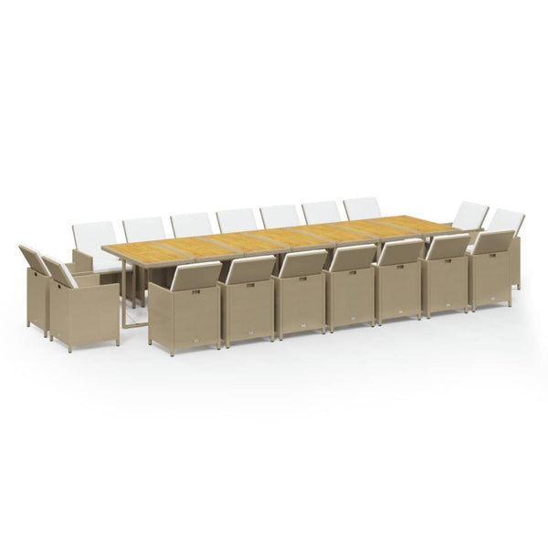 19-tlg. Garten-Essgruppe mit Kissen Poly Rattan Beige