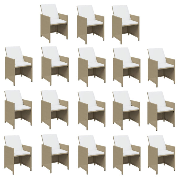 19-tlg. Garten-Essgruppe mit Kissen Poly Rattan Beige