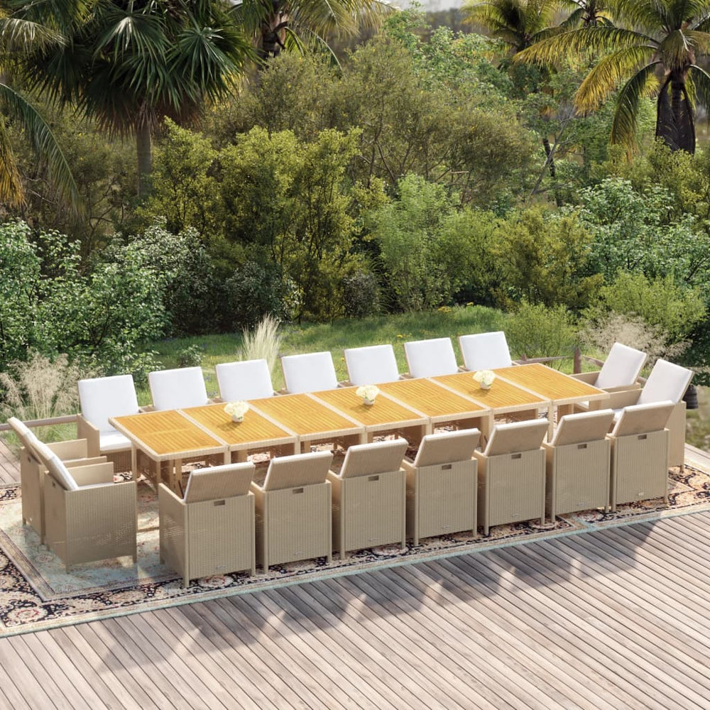 vidaXL 19-Piece Garden Dining Set with Cushions Poly Rattan Beige