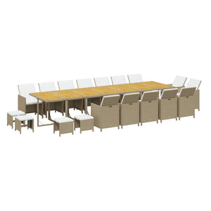 19-tlg. Garten-Essgruppe mit Kissen Poly Rattan Beige
