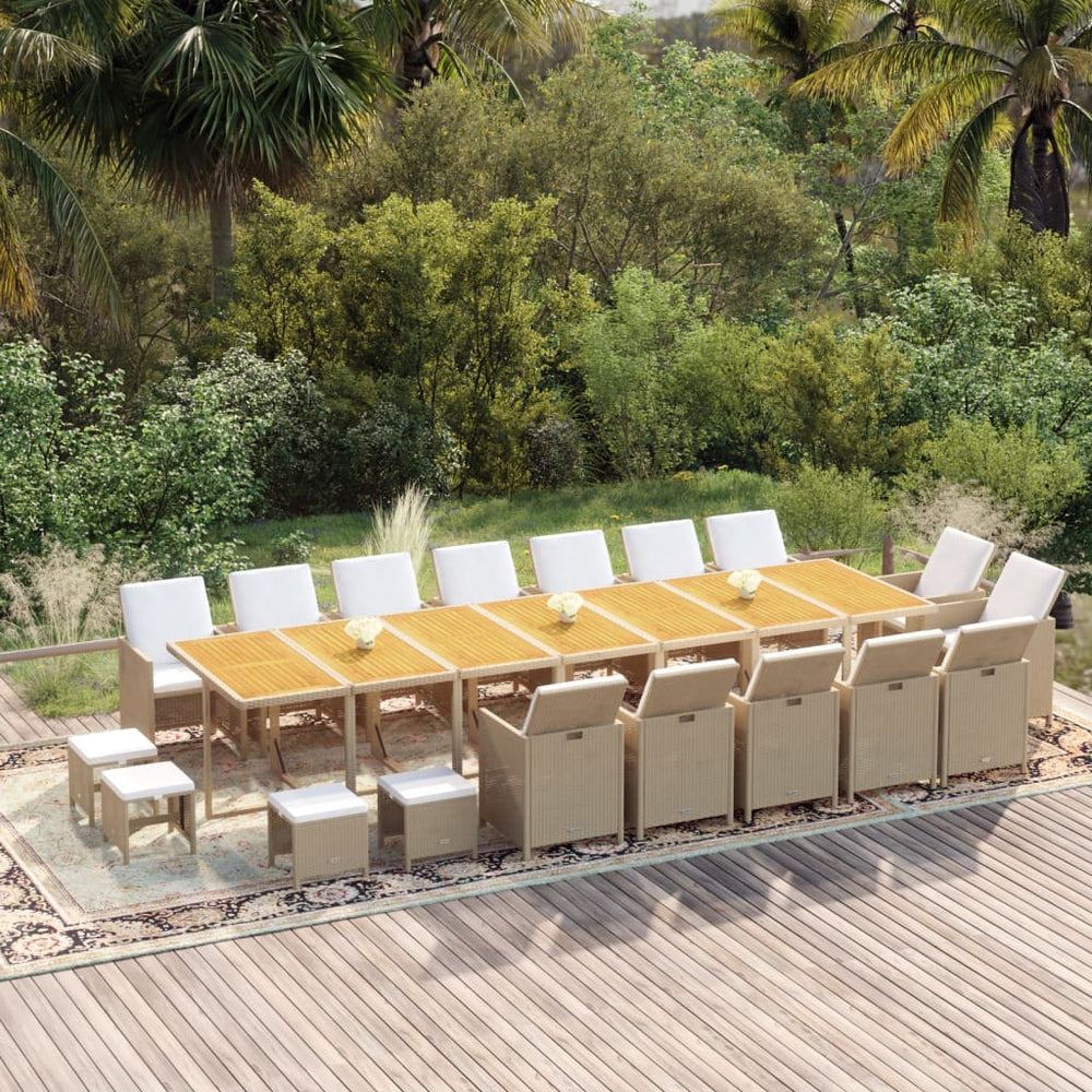 vidaXL 19-Piece Garden Dining Set with Cushions Poly Rattan Beige