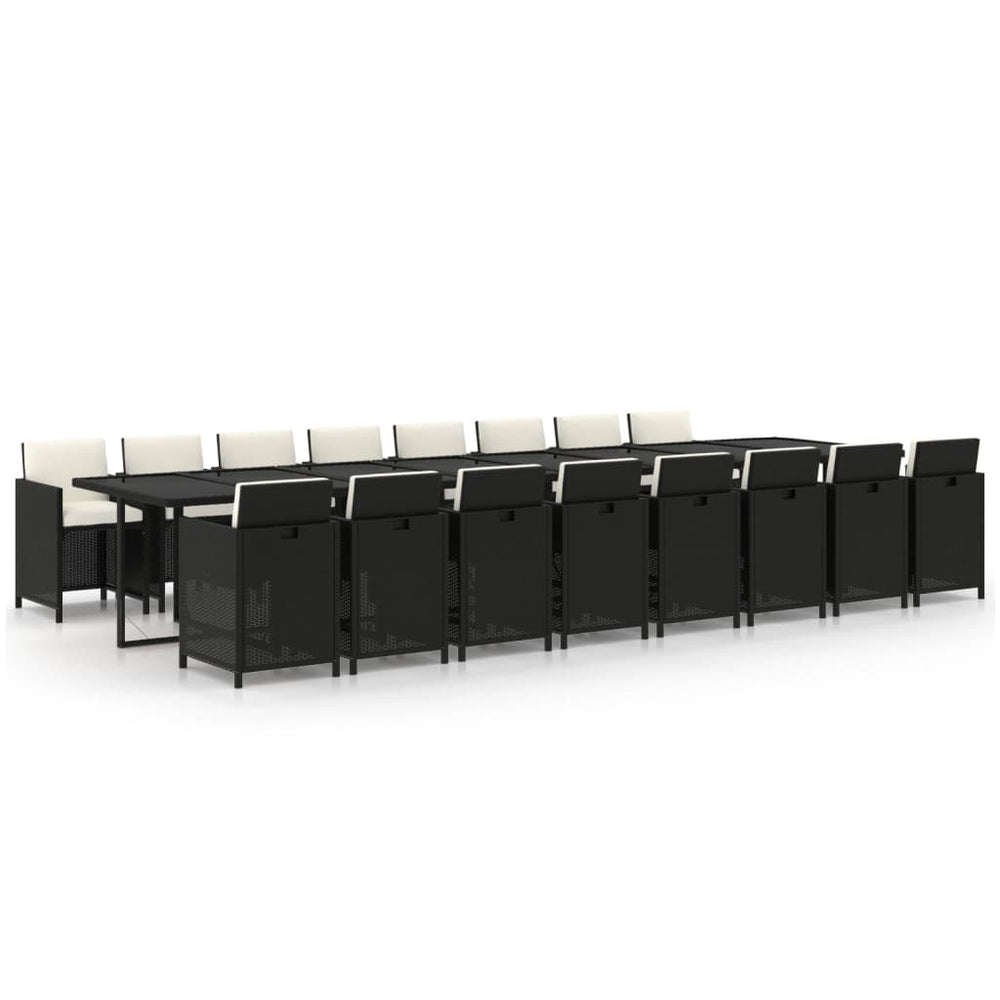 vidaXL 17-piece Garden Dining Set with Cushions Black Poly Rattan