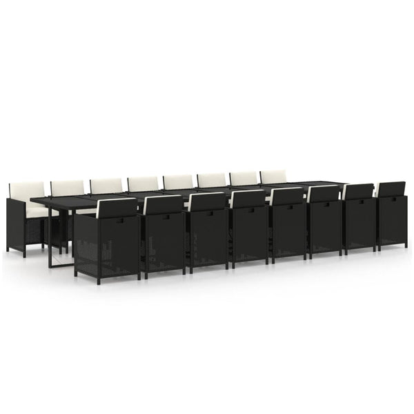 17-tlg. Garten-Essgruppe mit Kissen Schwarz Poly Rattan