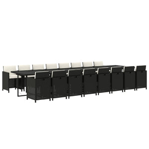 17-tlg. Garten-Essgruppe mit Kissen Schwarz Poly Rattan