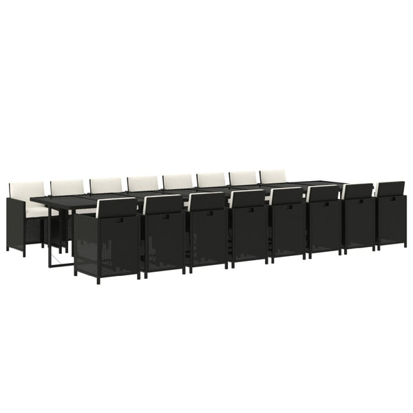 17-tlg. Garten-Essgruppe mit Kissen Schwarz Poly Rattan
