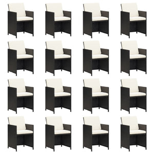 17-tlg. Garten-Essgruppe mit Kissen Schwarz Poly Rattan