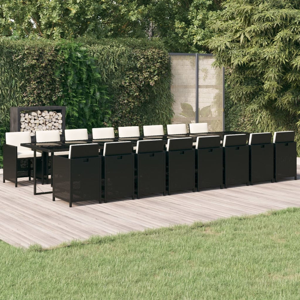 vidaXL 17-piece Garden Dining Set with Cushions Black Poly Rattan